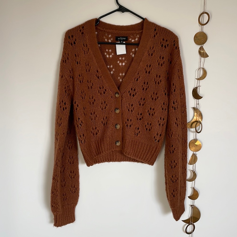 Burnt orange, knitted crop sweater - medium